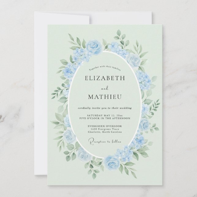 Powder Blue Ethereal Rose Wedding Invitation (Front)