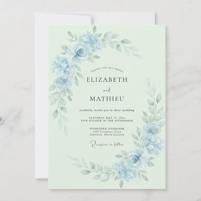 Powder Blue Ethereal Spring Wedding Invitation (Front)