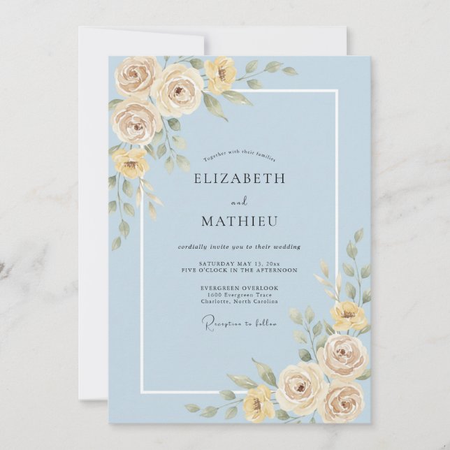 Powder Blue Exquisite Rose Spring Wedding Invitation (Front)