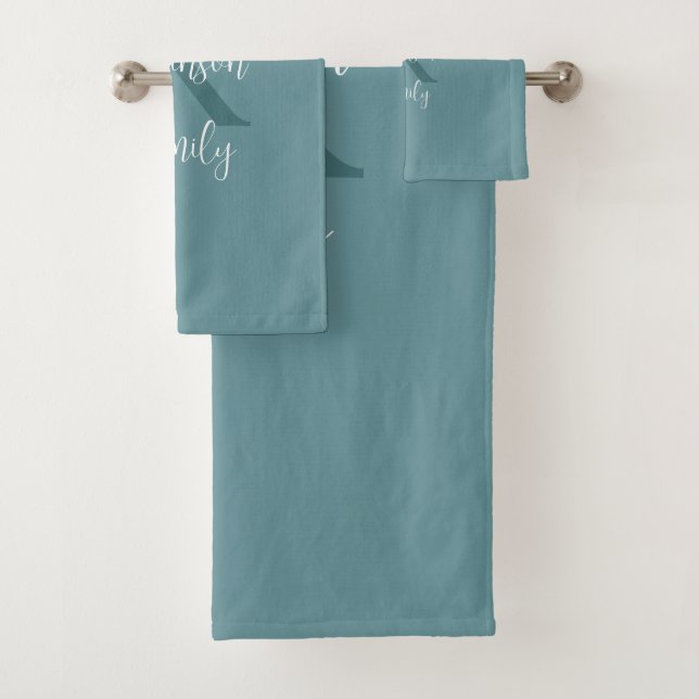 Powder Blue Family Name Monogram Bath Towel Set (Insitu)