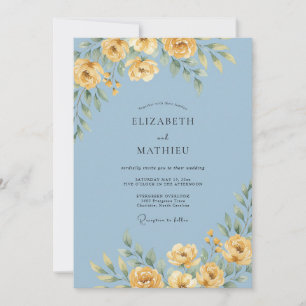 Powder Blue Floral Bloom Wedding Invitation