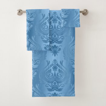 Powder Blue Floral Damask Gradient Print Bath Towel Set by UROCKDezineZone at Zazzle