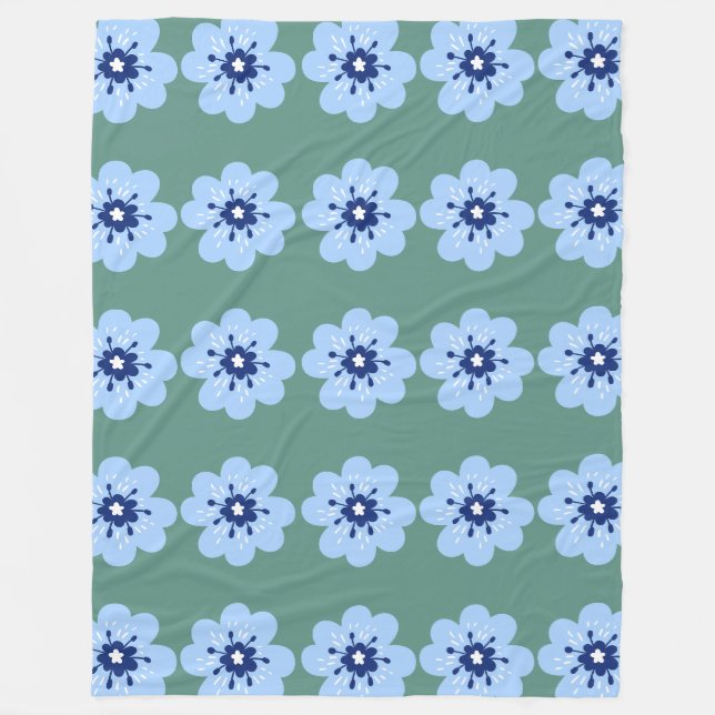 Powder Blue Floral Pattern Fleece Blanket (Front)
