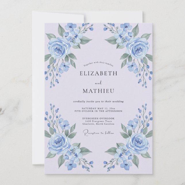 Powder Blue Floral Wedding Invitation (Front)