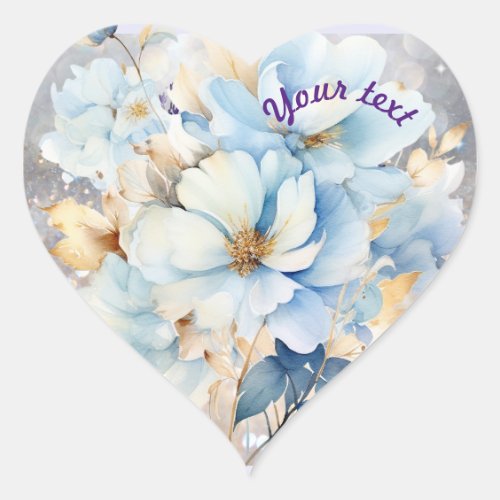 Powder Blue Flowers Heart Sticker