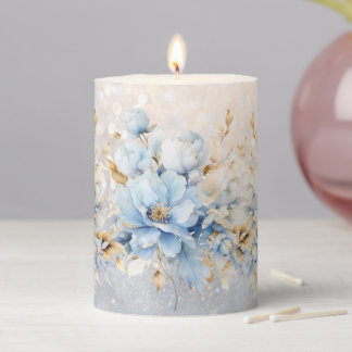 Powder Blue Flowers  Pillar Candle