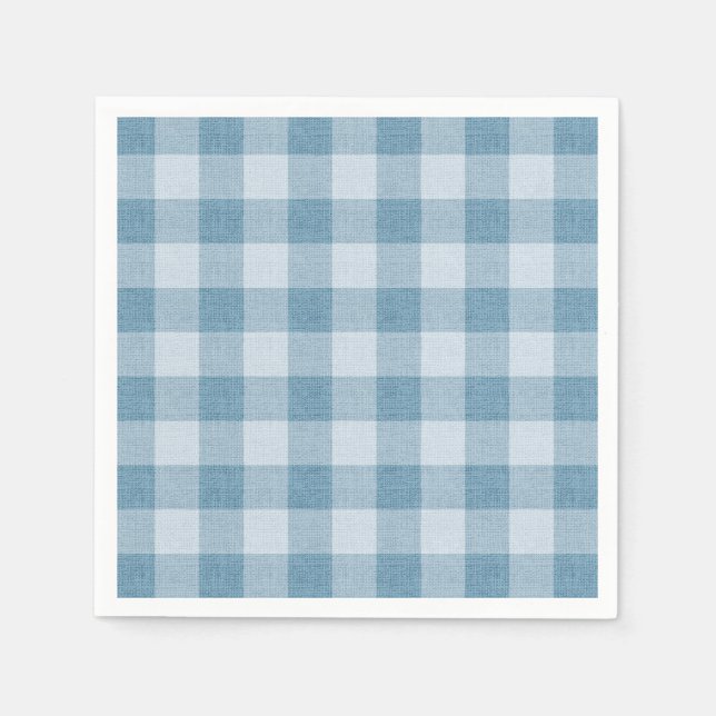 Powder Blue Gingham Buffalo Check Linen Texture Napkins (Front)