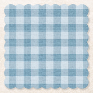 Powder Blue Gingham Buffalo Check Linen Texture Paper Coaster