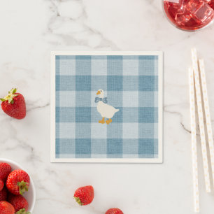 Powder Blue Gingham Goose Baby Shower Check Napkins