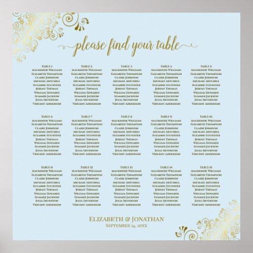 Powder Blue  Gold 15 Table Wedding Seating Chart