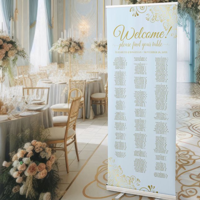 Powder Blue & Gold Alphabetical Seating Chart Retractable Banner (Creator Uploaded)