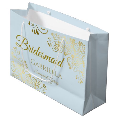 Powder Blue  Gold Lace Elegant Bridesmaid Large Gift Bag