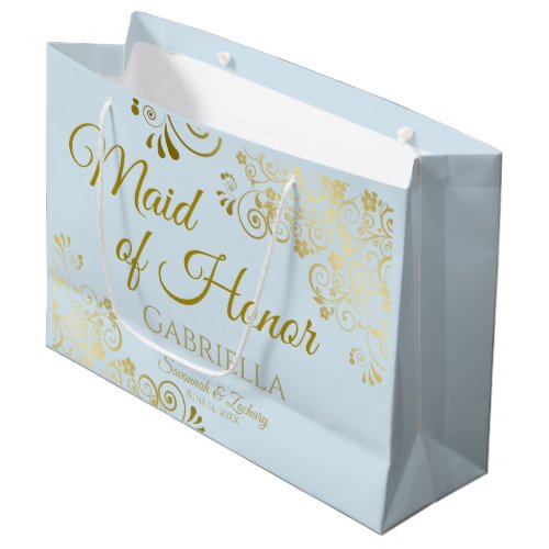Powder Blue  Gold Lace Maid of Honor Chic Wedding Large Gift Bag