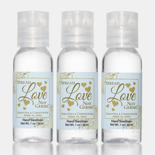 Powder Blue  Gold Spread Love Not Germs Wedding  Hand Sanitizer