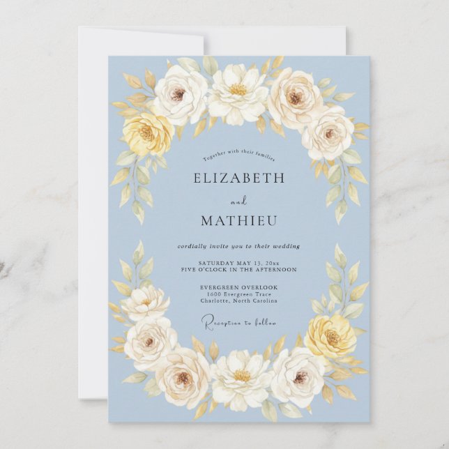 Powder Blue Graceful Botanical Wedding Invitation (Front)