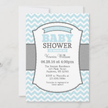 Powder Blue Gray Chevron Baby Shower Invitation