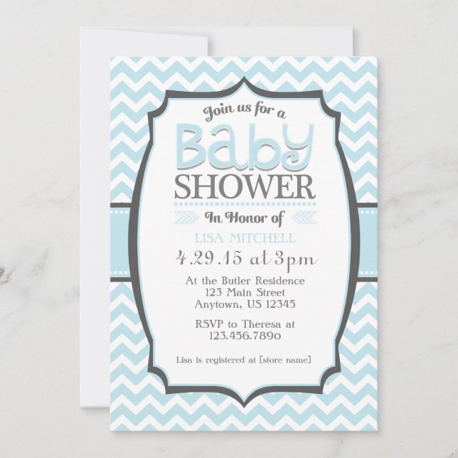 Powder Blue Gray Chevron Baby Shower Invitation (Front)