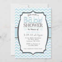 Powder Blue Gray Chevron Baby Shower Invitation