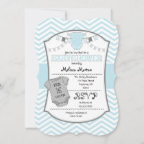 Powder Blue Gray Chevron Baby Shower Invitation