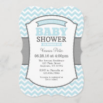 Powder Blue Gray Chevron Baby Shower Invitation