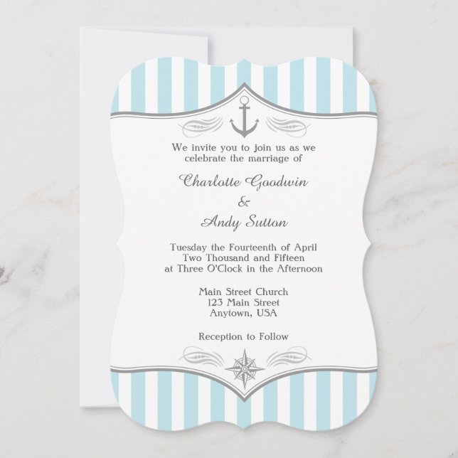 Powder Blue Gray Nautical Wedding Invitation (Front)