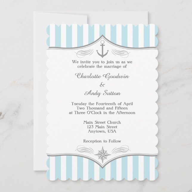Powder Blue Gray Nautical Wedding Invitation (Front)