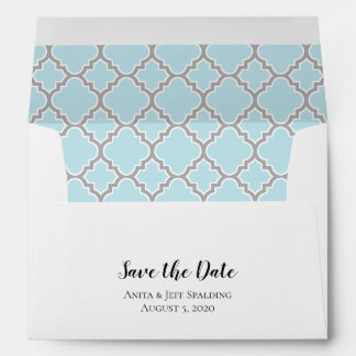 Powder Blue Gray Quatrefoil Save The Date Envelope
