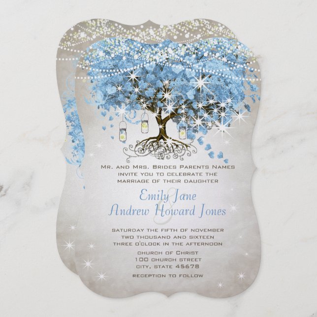 Powder Blue Heart Leaf Tree Invitation (Front/Back)