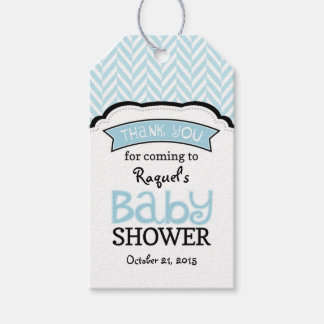 Powder Blue Herringbone Baby Shower Thanks Tags