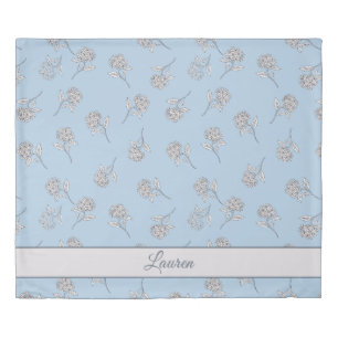 Powder Blue Hydrangea Floral Pattern Monogram Duvet Cover