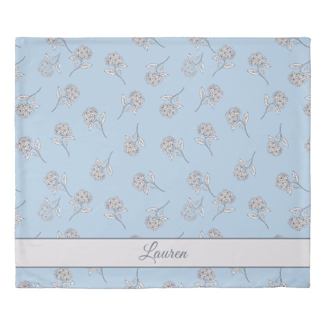 Powder Blue Hydrangea Floral Pattern Monogram  Duvet Cover (Front)