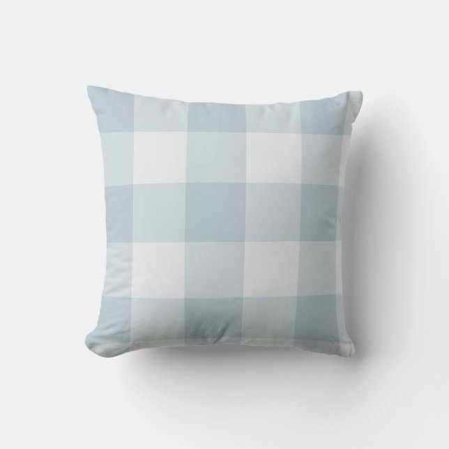 Powder Blue Large Checkered Gingham Throw Pillow (Front)