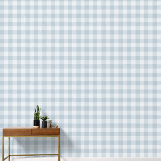 Powder Blue Large Checkered Gingham Wallpaper