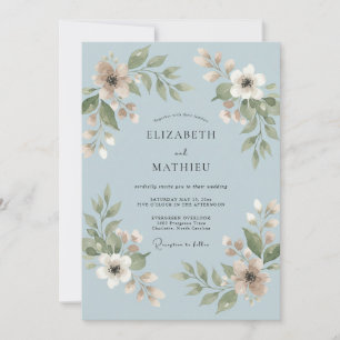 Powder Blue Leaf Wedding Invitation