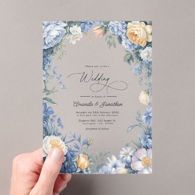 Powder Blue, Lemon Chiffon & Soft White Wedding Acrylic Invitations (Insitu (Handheld))