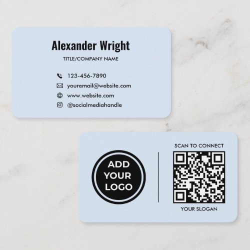 Powder Blue Logo Scan Code Contact Business Card