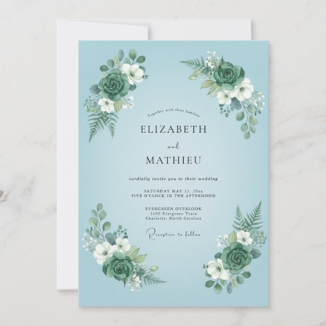 Powder Blue Lush Botanical Wedding Invitation (Front)