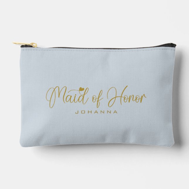 Powder Blue Maid of Honor Script Name Cosmetic  Accessory Pouch (Front)