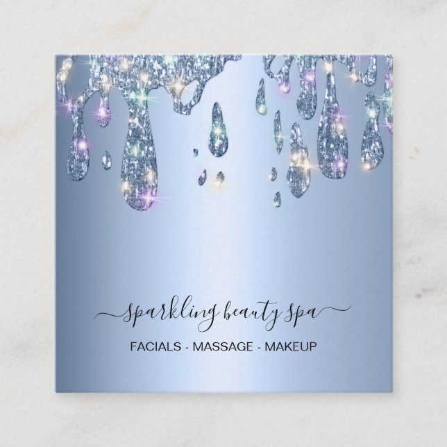 *~* Powder Blue Metal Drip Dripping GLITTER AP7  Square Business Card (Front)