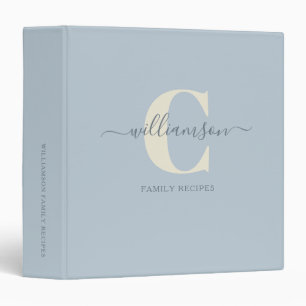 Powder Blue Monogram Heirloom Family Recipe Gift 3 Ring Binder