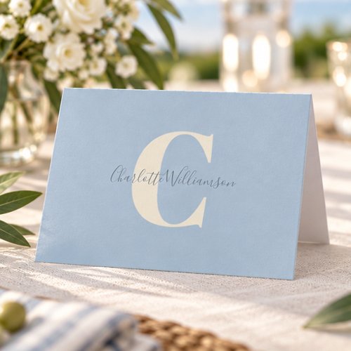 Powder Blue Monogram Personalized Name Stationery Thank You Card