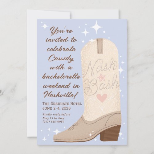 Powder Blue Nash Bash Cowgirl Boot Bachelorette Invitation