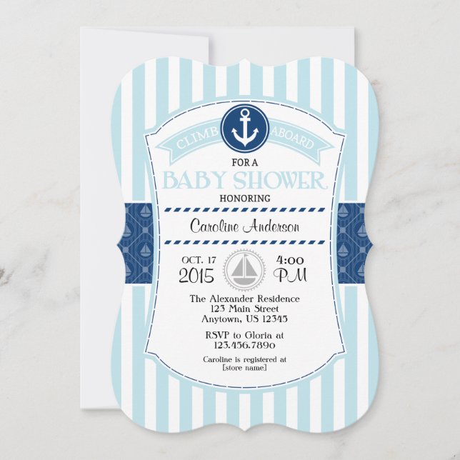 Powder Blue Nautical Baby Shower Invitation (Front)