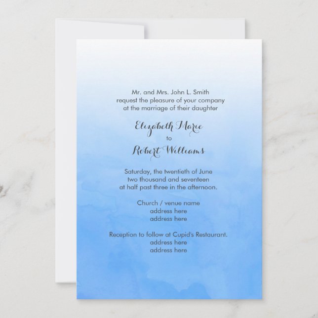 Powder Blue Ombre Watercolor Invitation (Front)