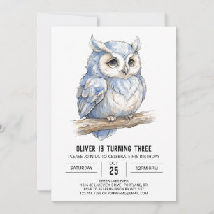 Powder Blue Owl Birthday Invitation