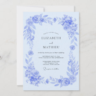 Powder Blue Painterly Floral Wedding Invitation