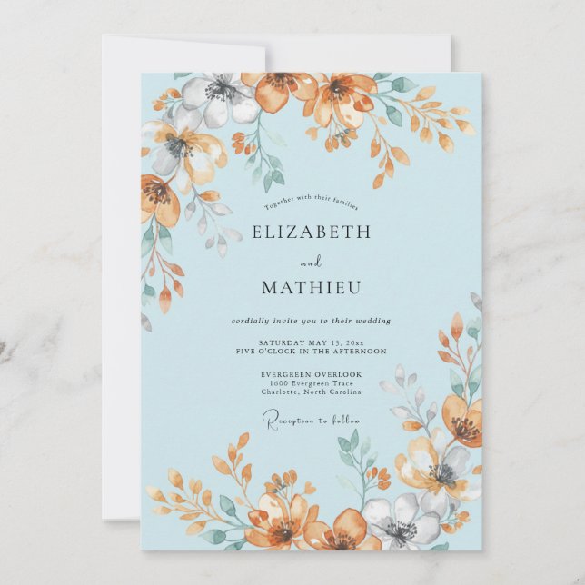 Powder Blue Painterly Summer Wedding Invitation (Front)