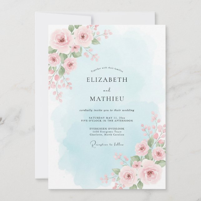 Powder Blue Pastel Petal Wedding Invitation (Front)