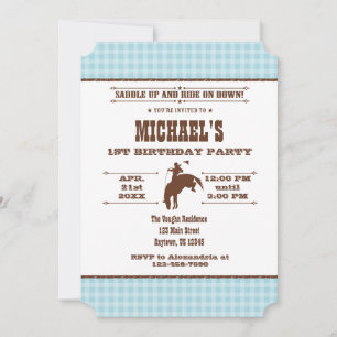 Powder Blue Plaid Cowboy Rodeo Birthday Invitation