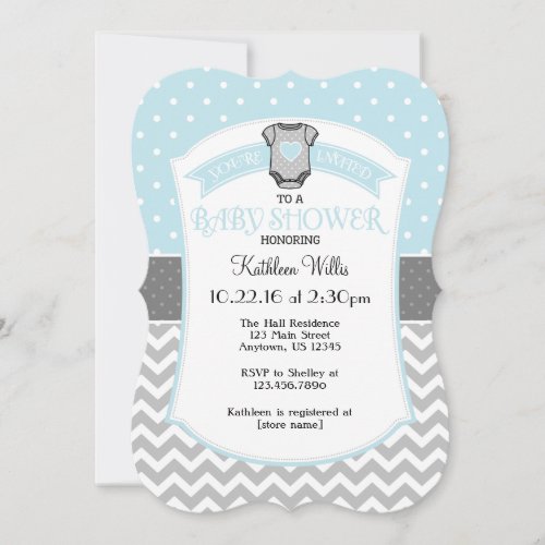 Powder Blue Polka Dot Chevron Baby Shower Invite